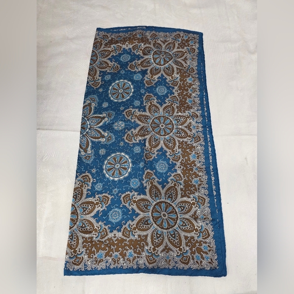 Accessories - VINTAGE 100% Silk Scarf | Made in Italy | Blue & Brown Ornate Medallion